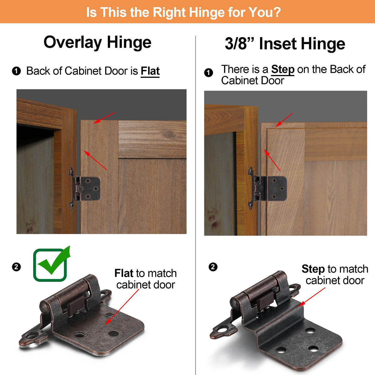Oil Rubbed Bronze Kitchen Cabinet Hinges, 1/2" Overlay, 10 Pack