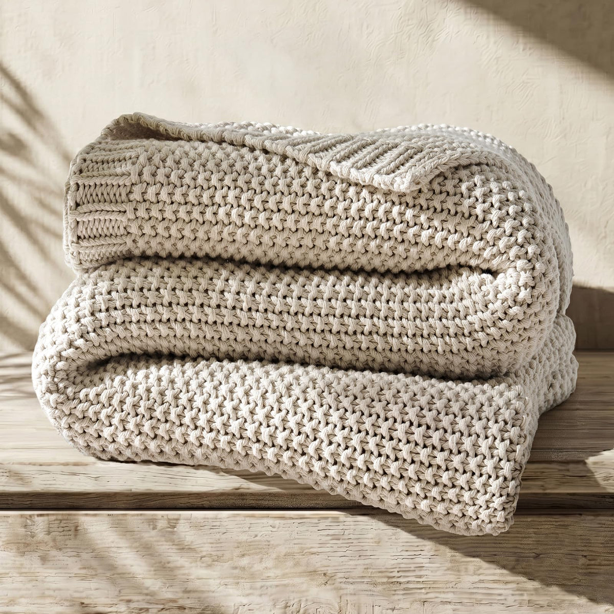 Organic Cotton Chunky Knit Throw Blanket, 50 x 60 Birch