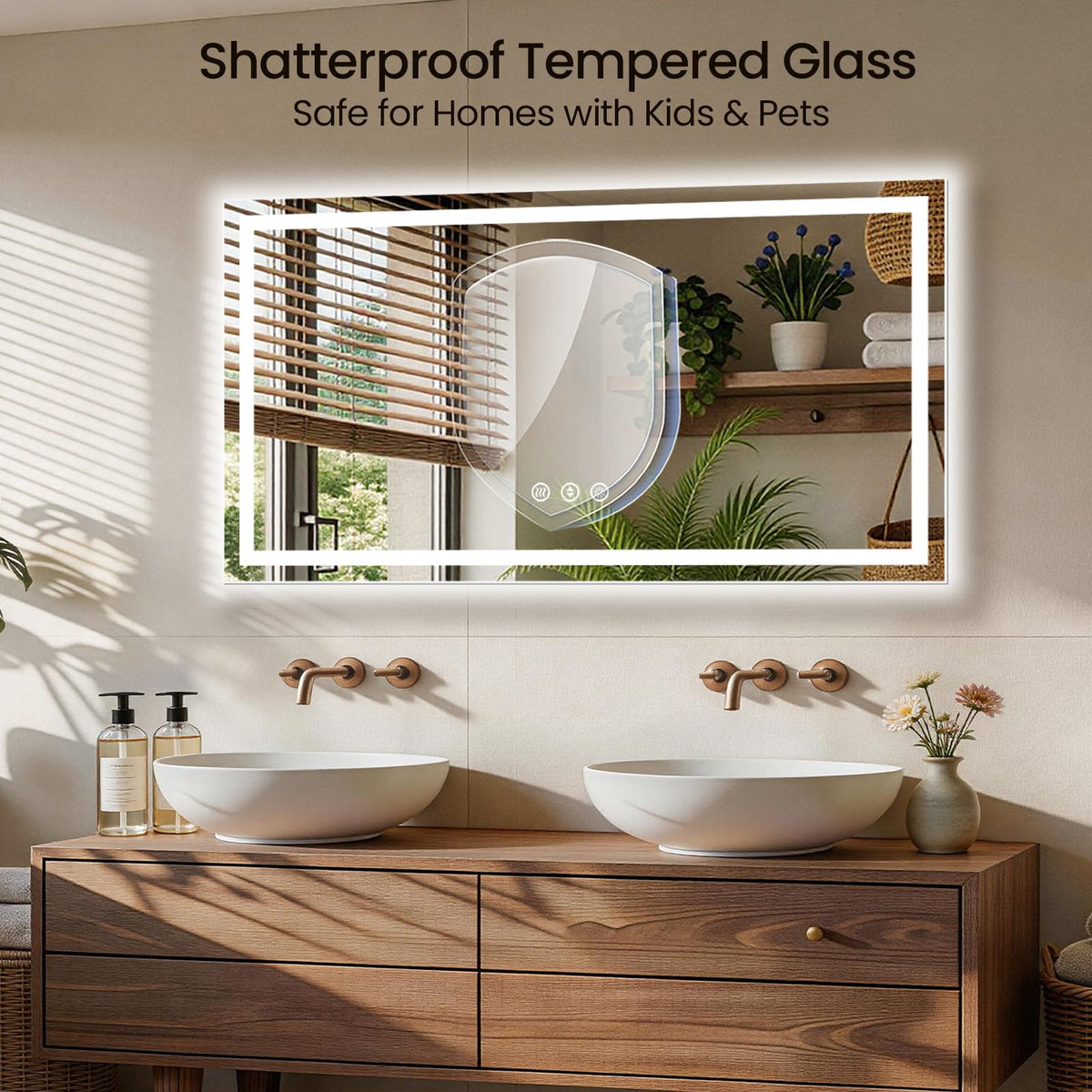 60"x30" LED Bathroom Mirror with Anti-Fog, Backlit & Front Lights, Memory