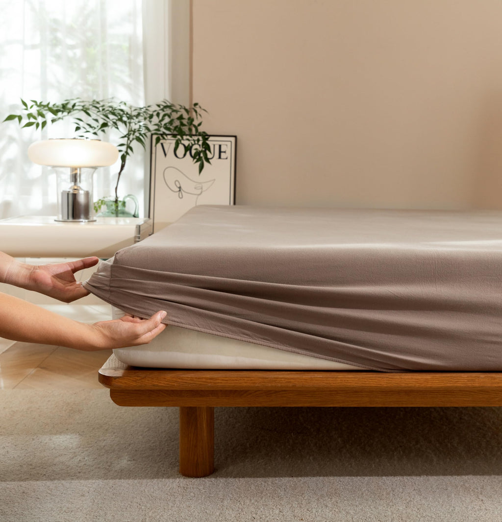 Washed Cotton Fitted Sheet Set, 3-Piece, Relaxed Linen Feel