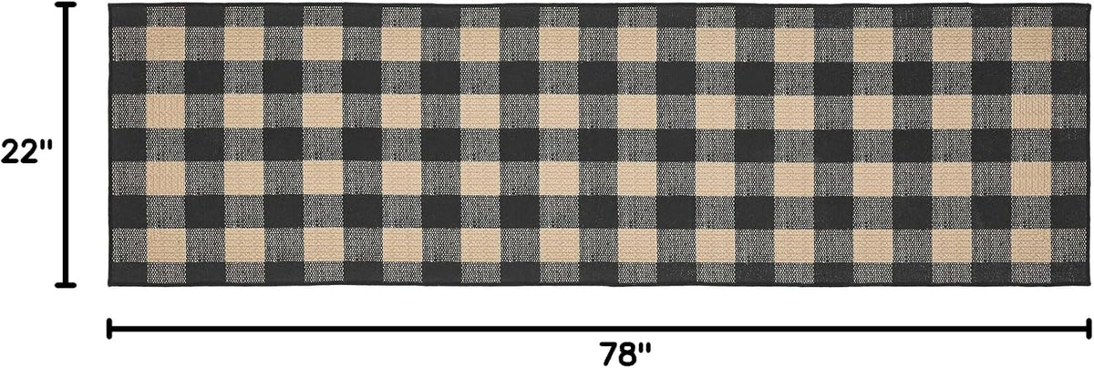 Black Check Indoor Rug/Runner Rect 22x78, Polyester Area Rug, Accent Rug, Floor Decor, Black Check Collection