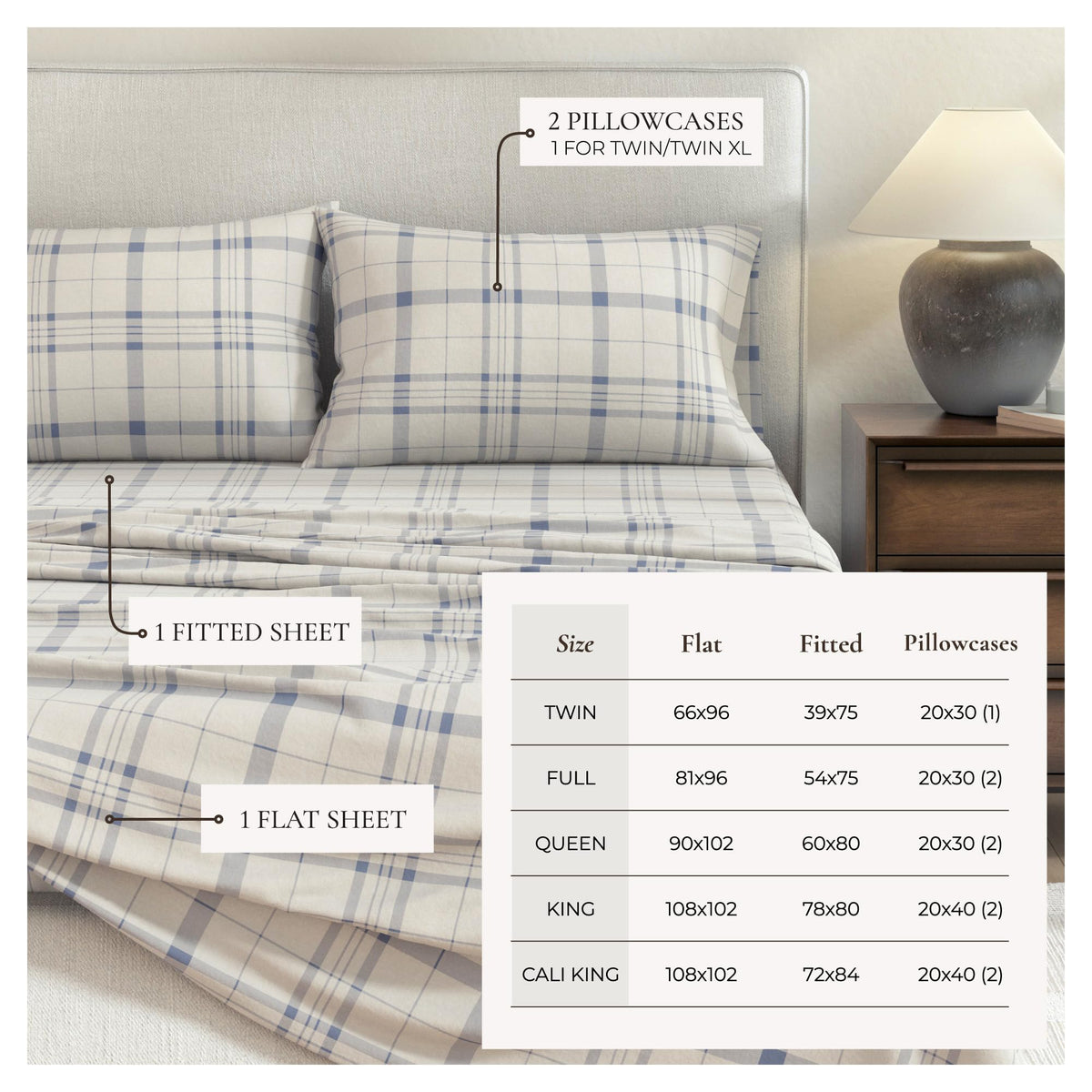 Flannel Sheets - 100% Turkish Cotton, Double-Brushed, Plaid and Stripe Bed Sheet Set - Ultra-Soft, Cozy
