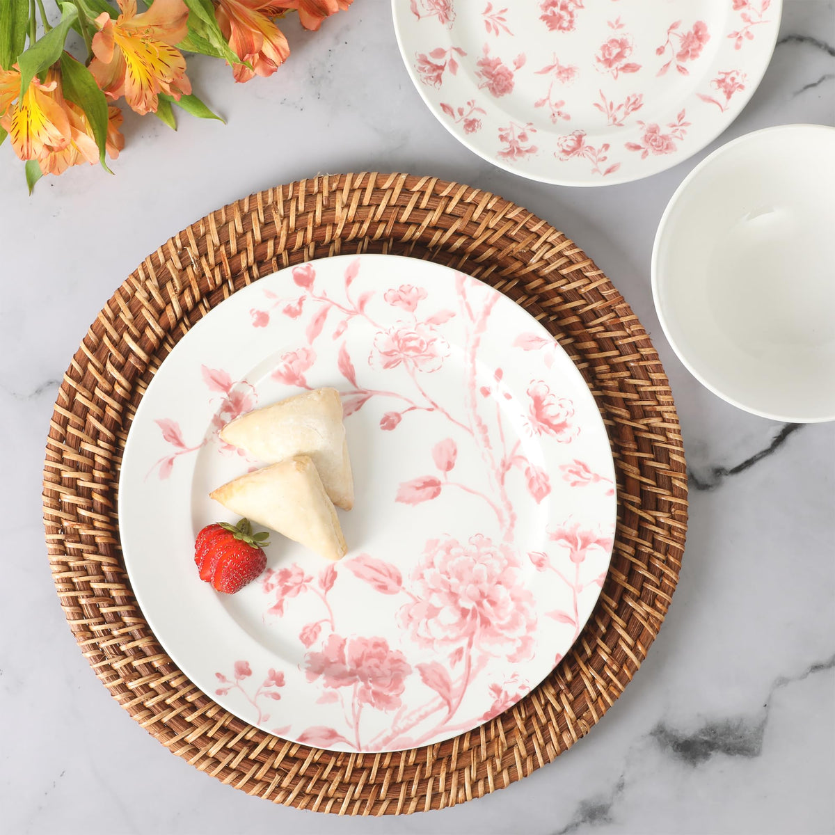 Empress Bouquet 12-Piece Decorated Porcelain Chip and Scratch Resistant Dinnerware Plates and Bowls Set - Pink Floral