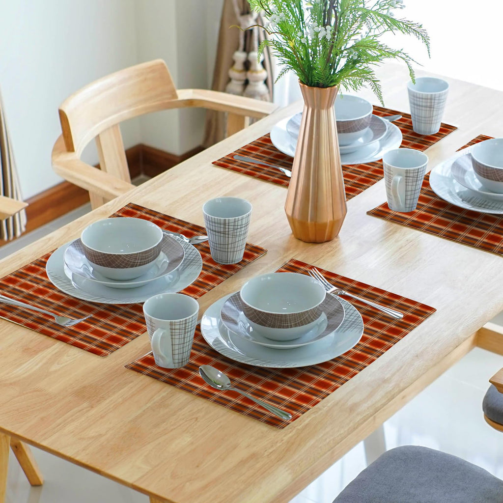 Fall Placemats Set of 4 - Rustic Autumn Buffalo Plaid Tabletop Place Mats 12x18 Inch Thanksgiving Table Mats