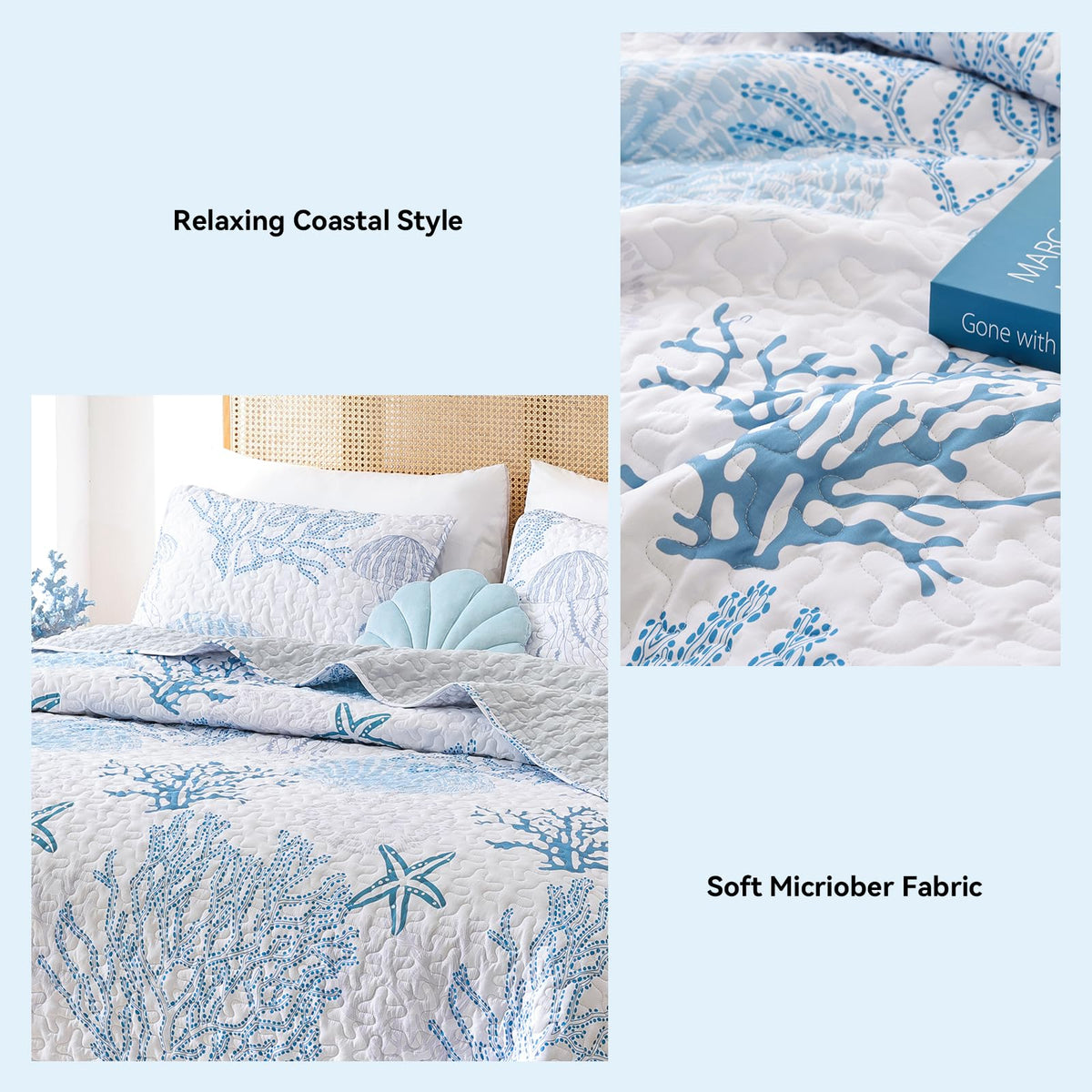 Coastal Quilt, Blue Coral Lightweight Summer Bedding