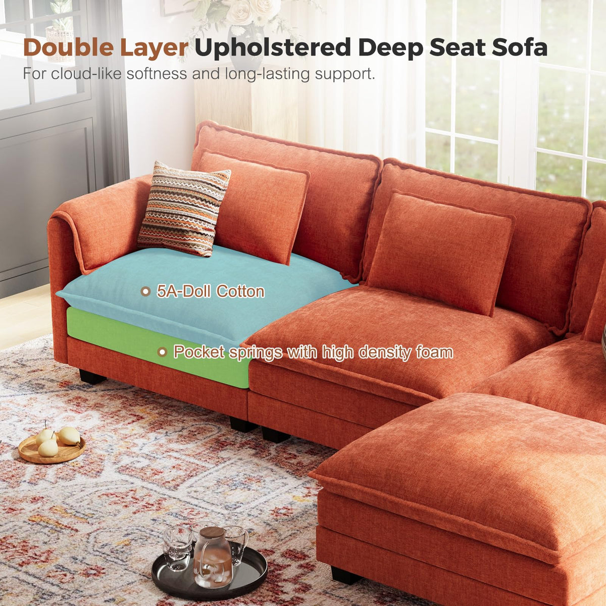116" Oversized Cloud Couch Modular Sectional Couches, Large 6-Seat Deep Seat Sleeper Sofa Bed Modern Sofa with