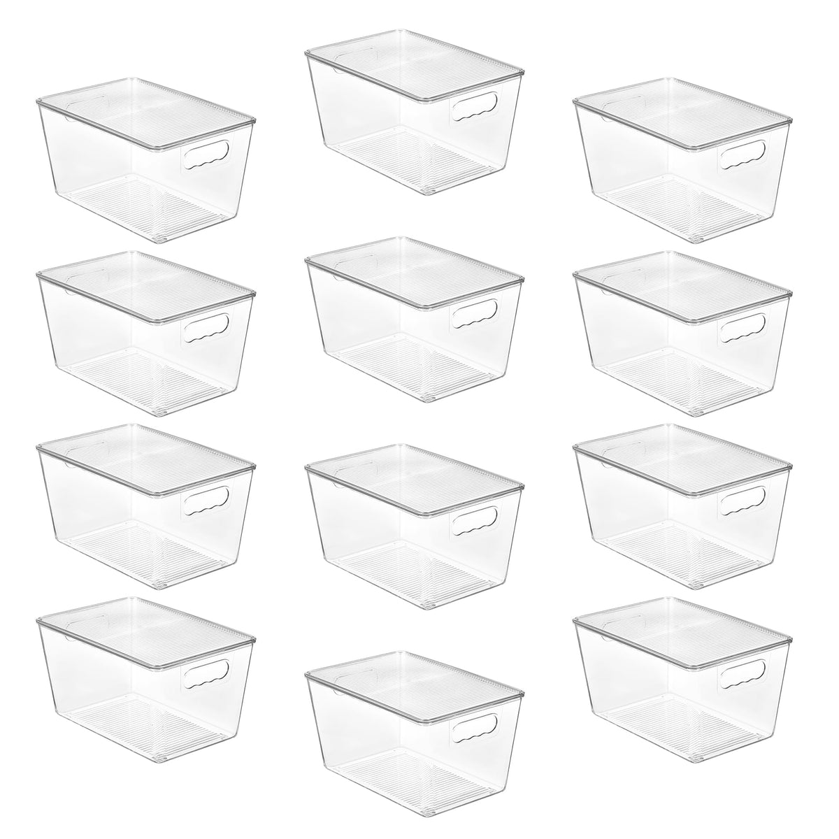 12 Pack Clear Stackable Storage Bins with Lids and Handles, Large