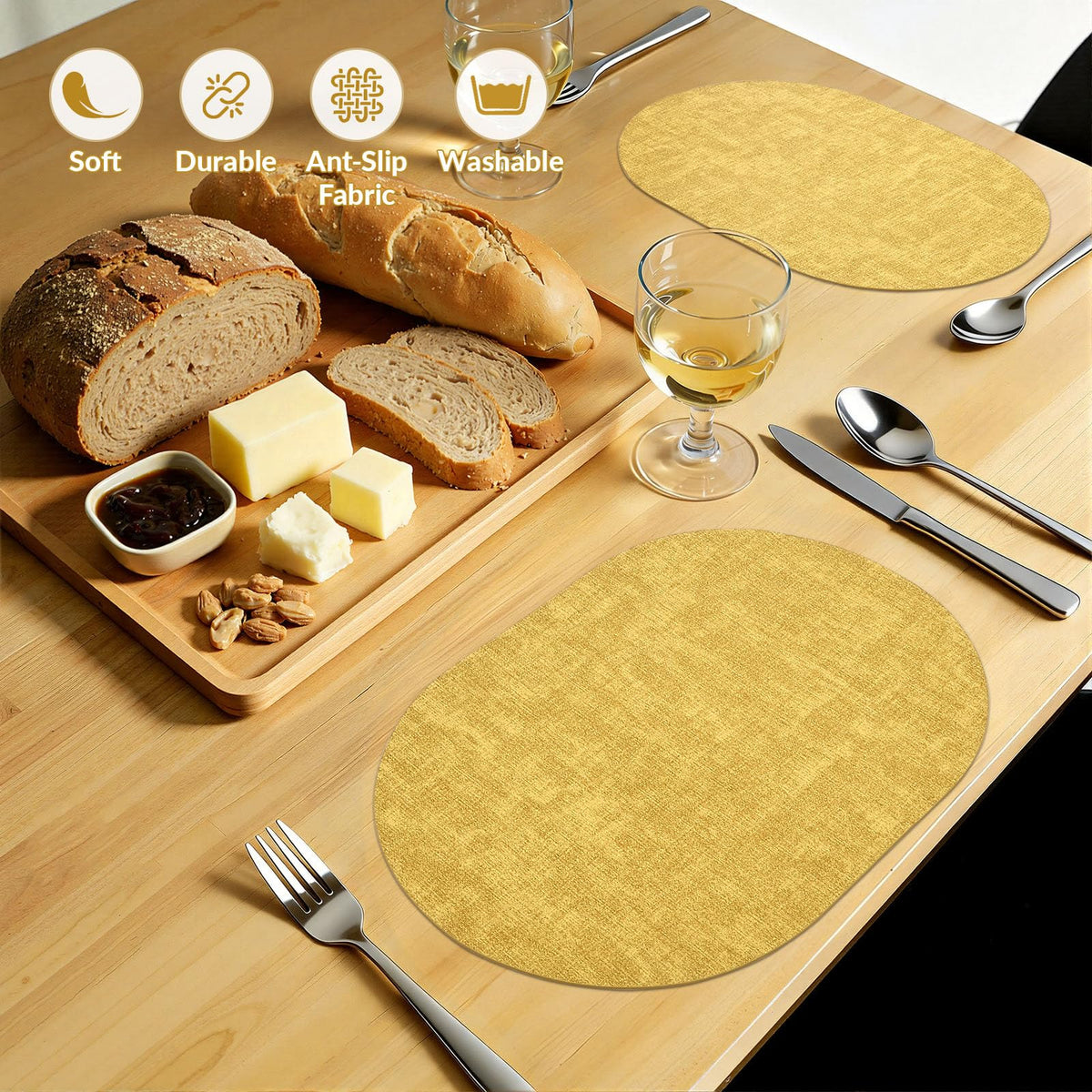 Heat Resistant Oval Placemats Set of 4, Yellow