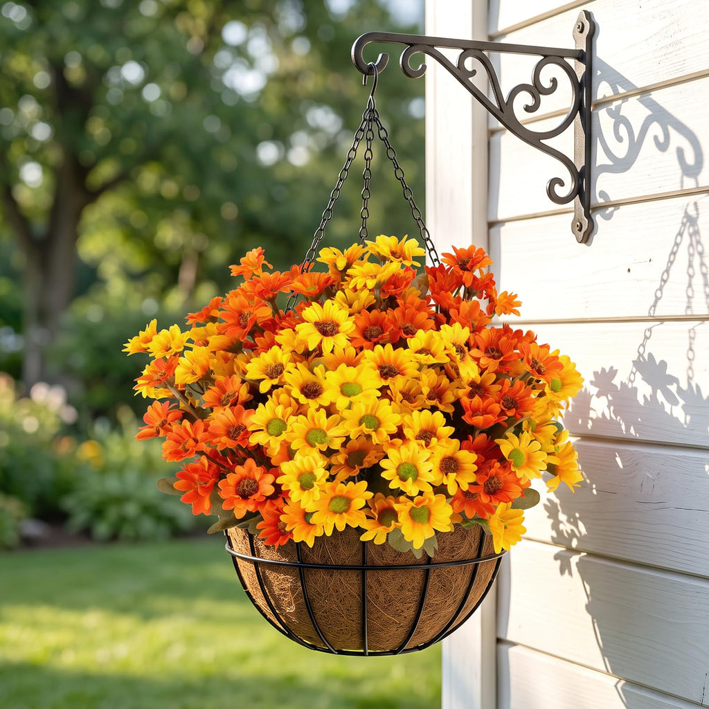 12 Bundles Fall Artificial Flowers for Outdoor Indoor, Fake Silk Daisy with Leaves, Autumn Faux Flower for Garden
