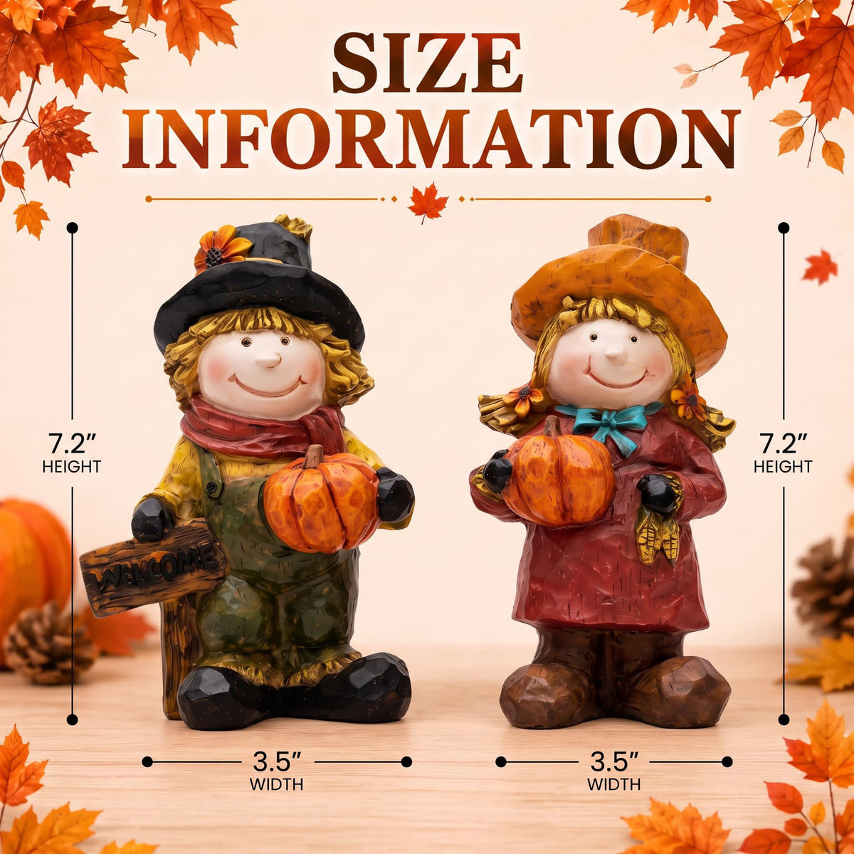 Fall Scarecrow Figurines Set of 2, Thanksgiving Pumpkin Decor