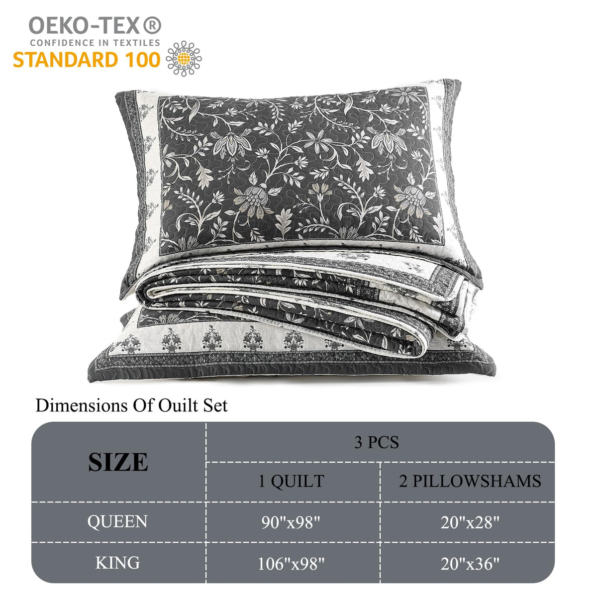 Farmhouse Botanical Quilt Set - 100% Cotton Quilts with 2 Pillow Shams, 3 Piece Bedspread Lightweight Bedding