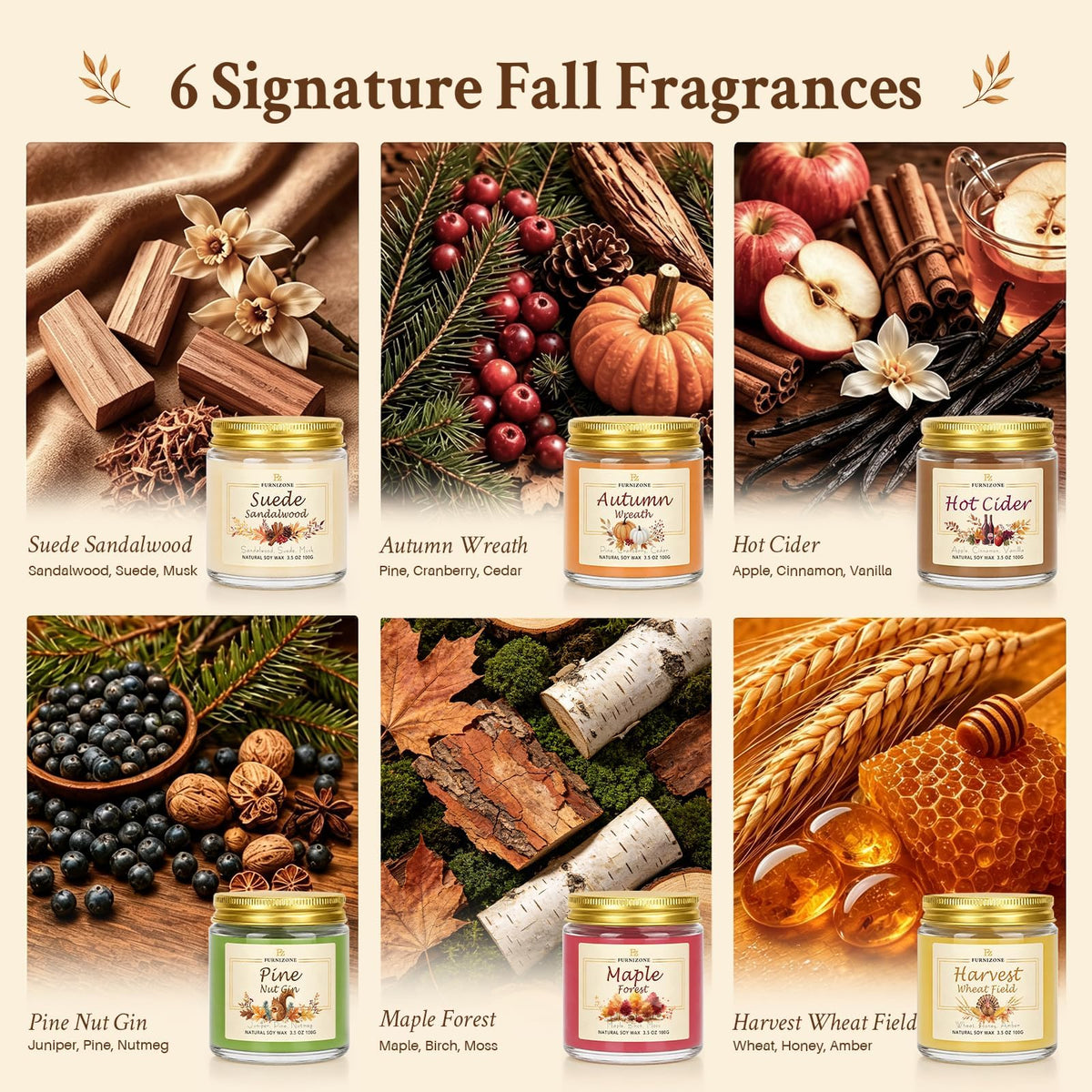 Fall Candles Scented, 6Pack Fall Scented Candle Gift Set for Women