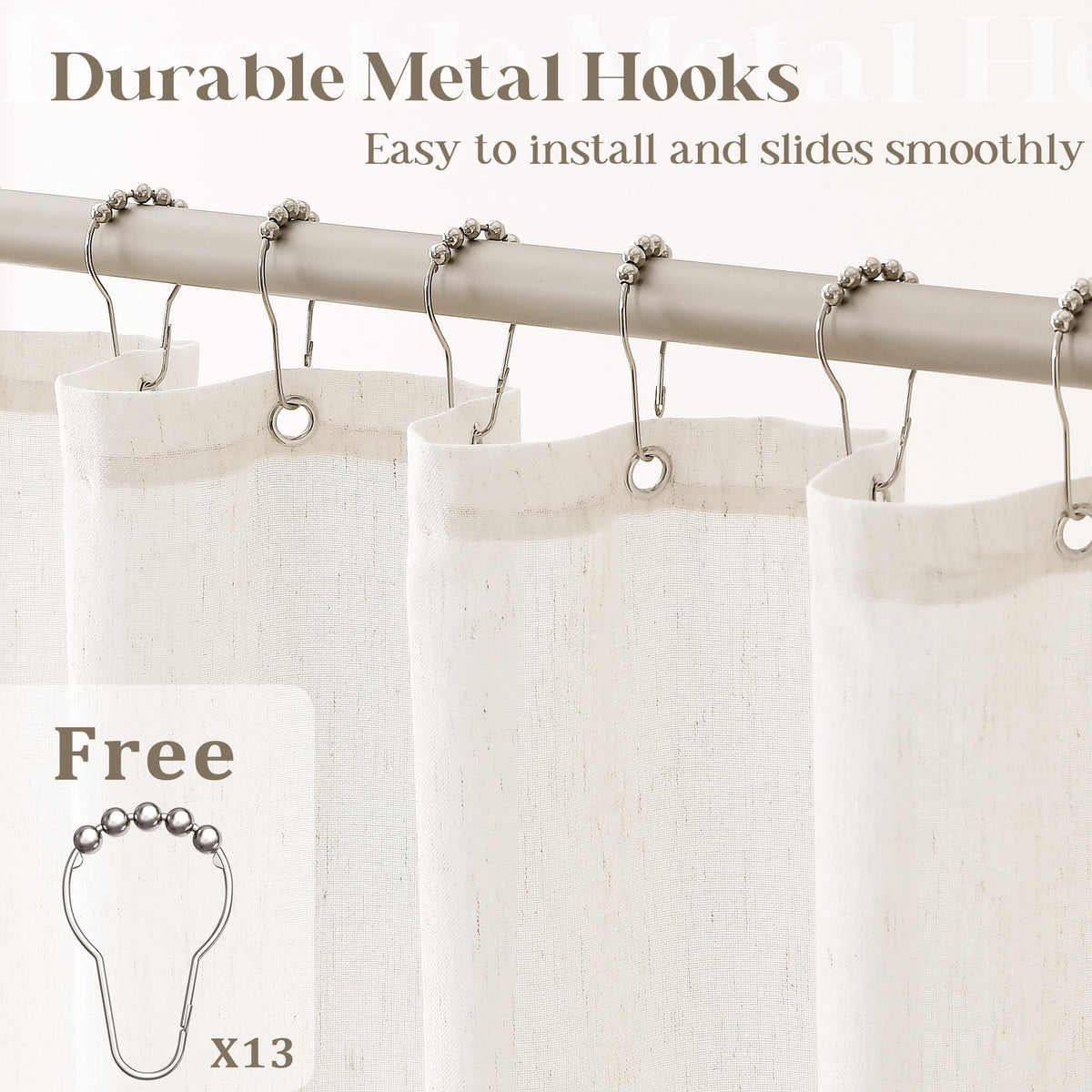 Cream Linen Shower Curtain Water Repellent 72x108 Inch