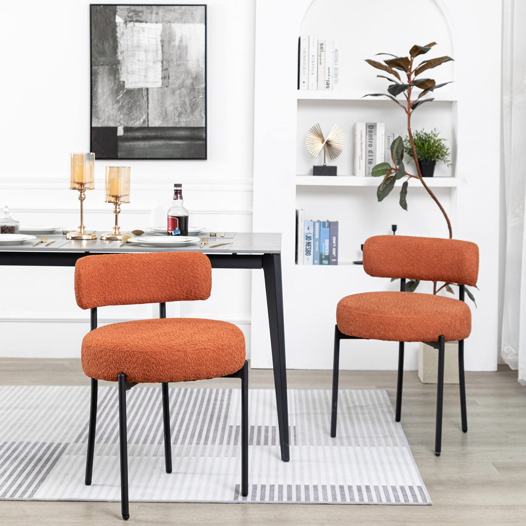 Boucle Set of 2, Upholstered Dining Room Chairs Orange