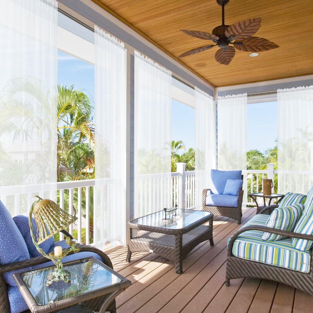 Outdoor Sheer Curtains, 4 Panels Waterproof Rod Pocket Indoor Curtain, Porch, Pergola, Cabana, Gazebo, 52 x 120
