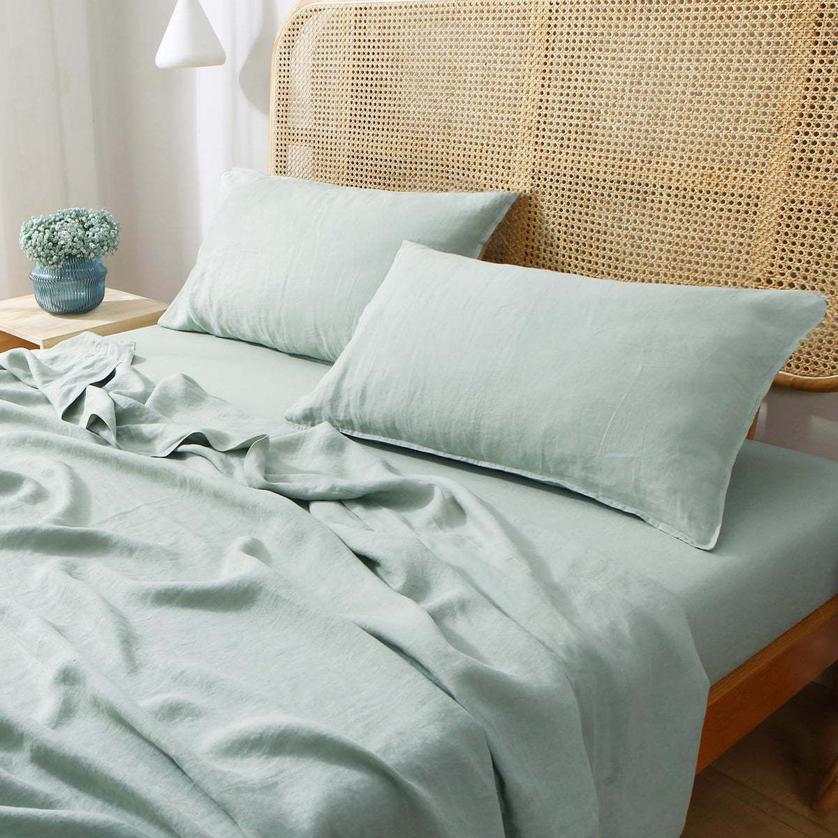 100% Organic Linen Sheets Set, Washed French Flax Bed Sheets 3 Pieces, Natural Linen Bedding Breathable