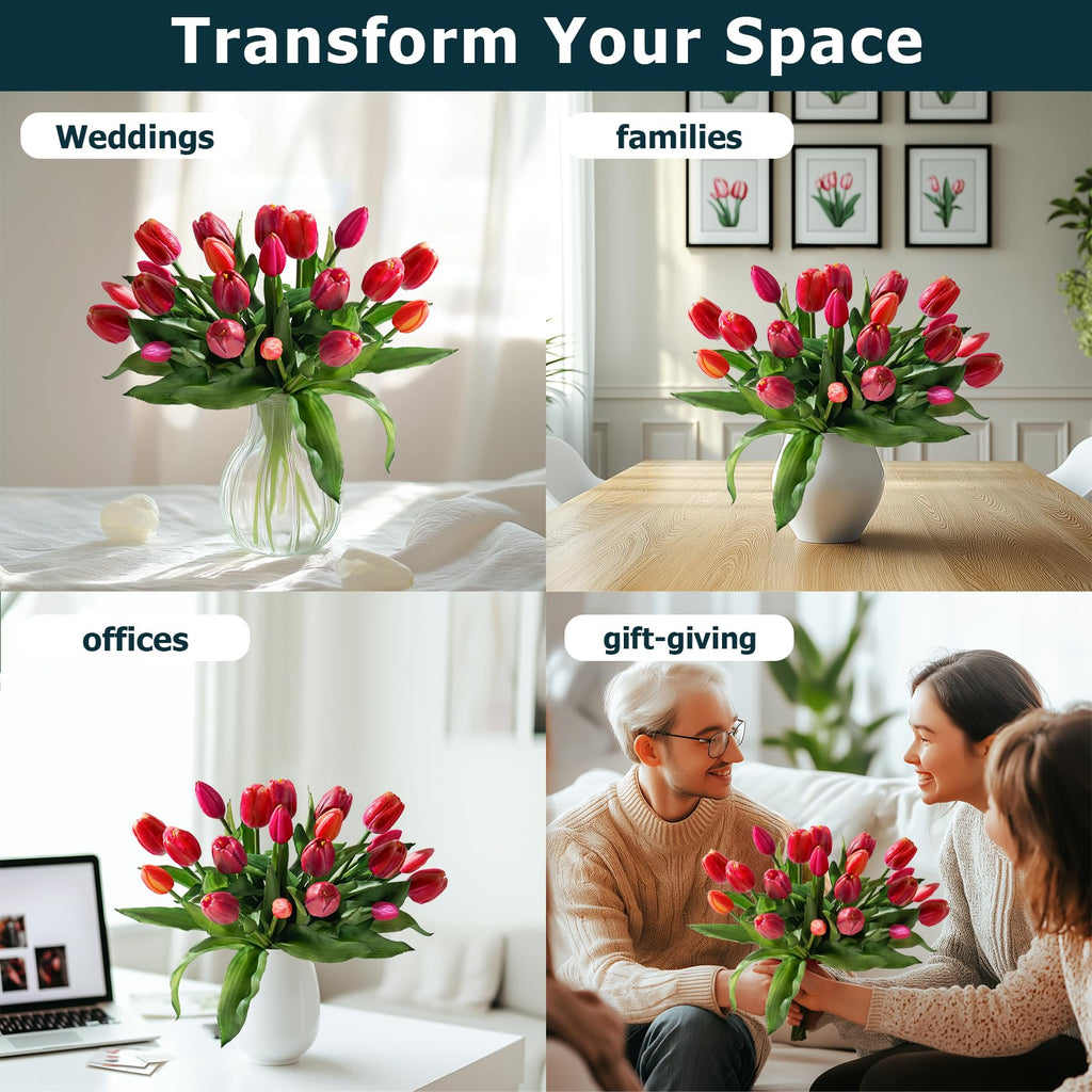 20PCS Fake Tulips Artificial Tulip Silk Flowers Fake PU Bouquet Artificial Flowers Faux Flowers with Gift Box Soft