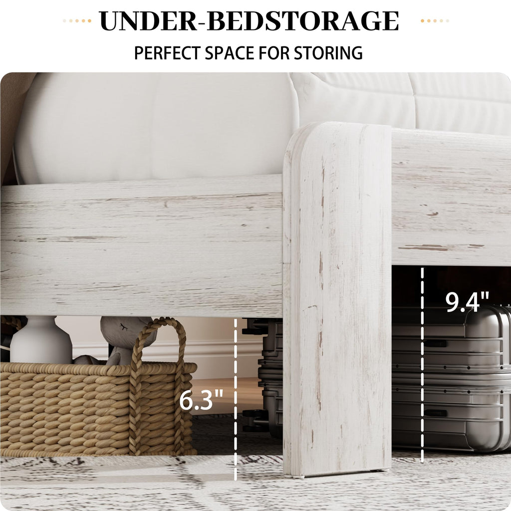 Wooden Bed Frame with Headboard, Rustic Platform Bed Frame