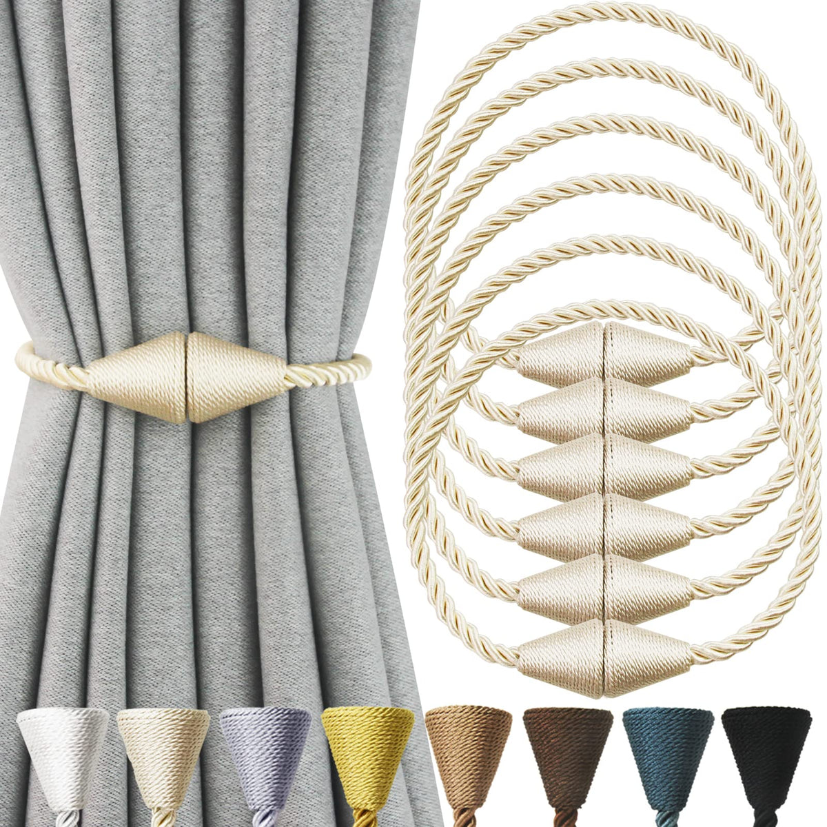 Magnetic Curtain Tiebacks Rope Decorative Holdbacks for Drapes