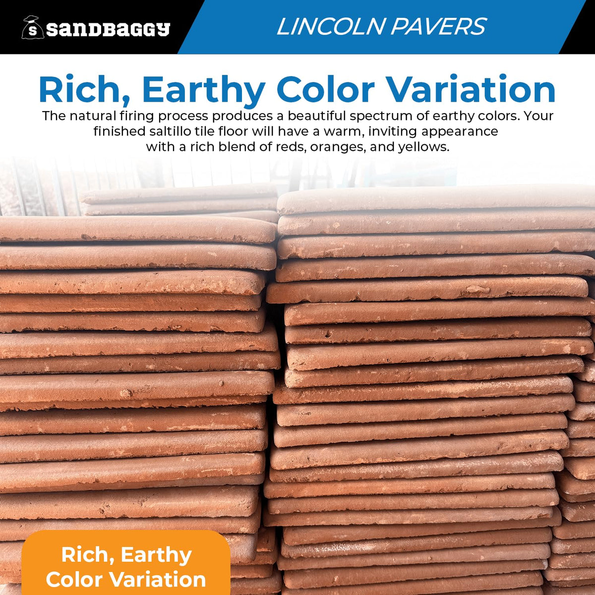 Lincoln Saltillo Tile 12x12 | Unsealed Handmade Square Mexican Terracotta Floor Tile - (12x12, 20, Count)