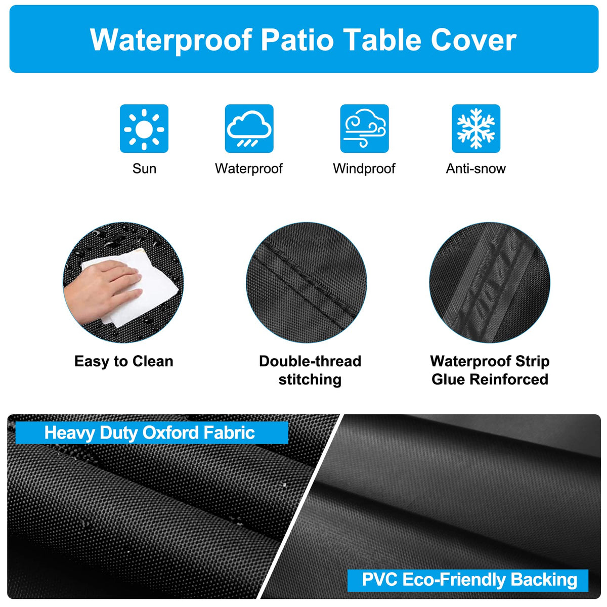 Rectangular Coffee Table Cover 100% Waterproof, 46x26x13 inch Outdoor Table Cover, Patio Furniture Cover for Dinning