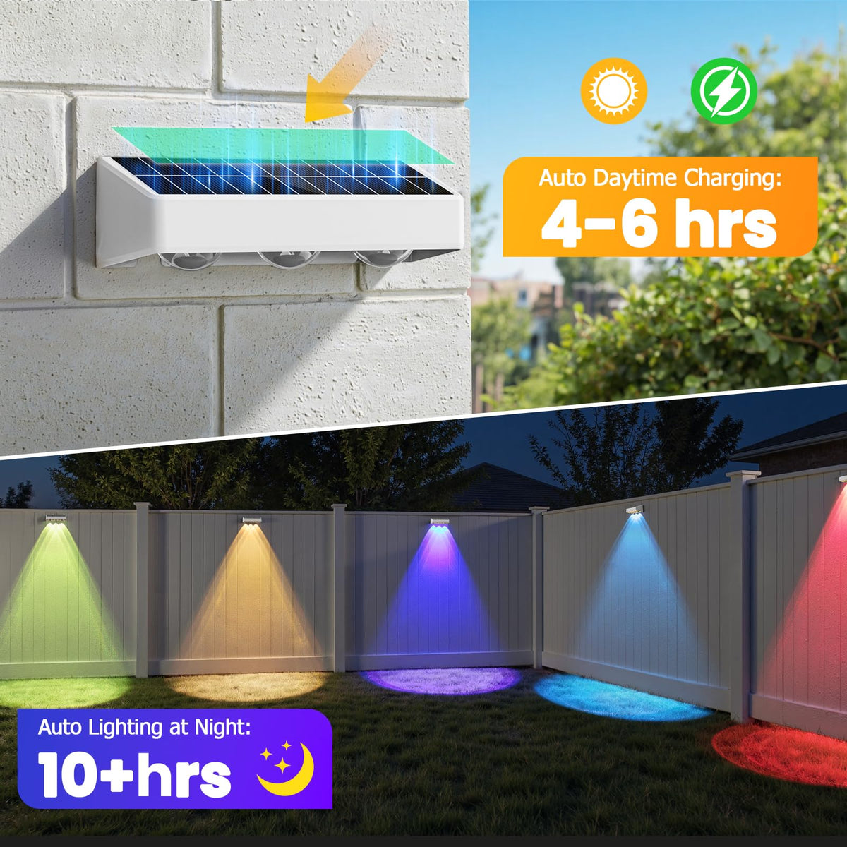 Solar Fence Lights,8 Pack Solars Deck Light,RGB Color,Outdoor Bulb Waterproof Led IP65,Power Patio Lamp with Lenses