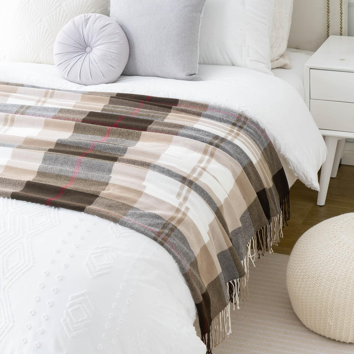 Brown Plaid Throw Blanket, Sofa (50"x60", Coffee)