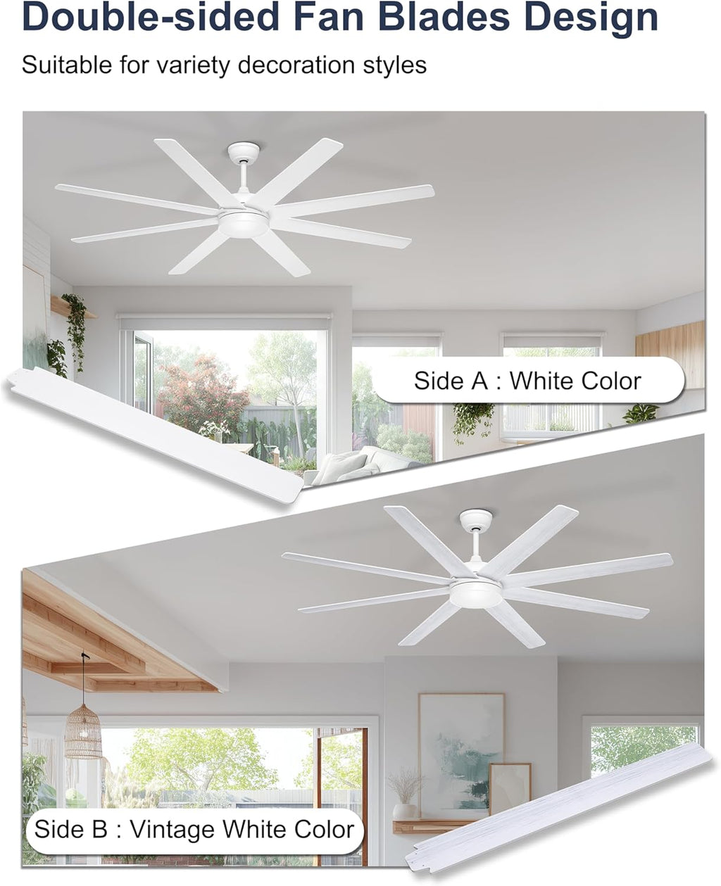 72" White Ceiling Fan with Light & Remote