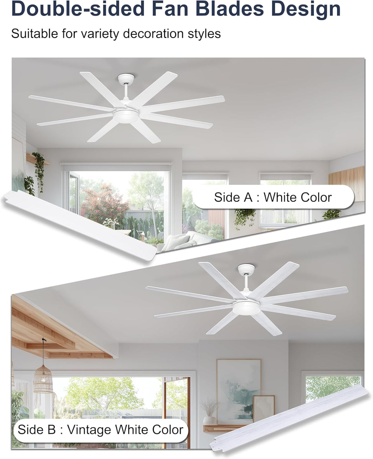 72" White Ceiling Fan with Light & Remote