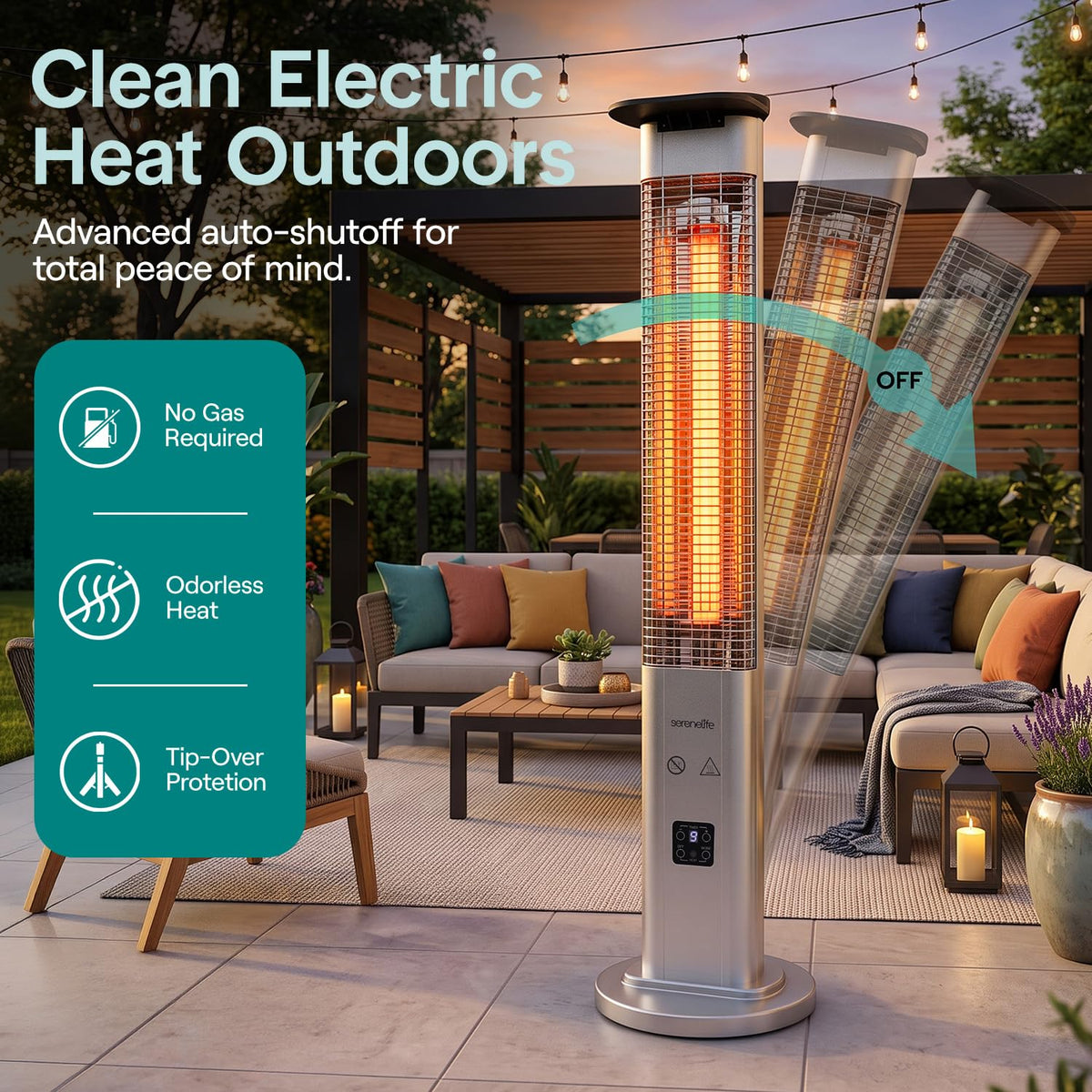 Outdoor Electric Patio Heater - 900W Infrared Heater with Remote, Aluminum Reflector, Waterproof Design, IP65