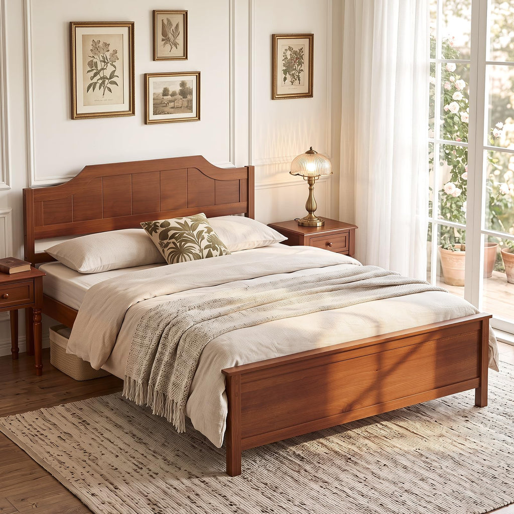 Full Size Wooden Bed Frame with Headboard, Wood Slat Support