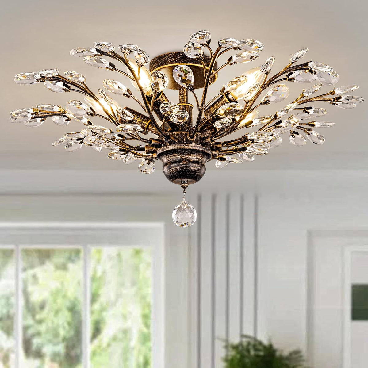 Five-Light Vintage Crystal Ceiling Light, Classic Beaded Drops