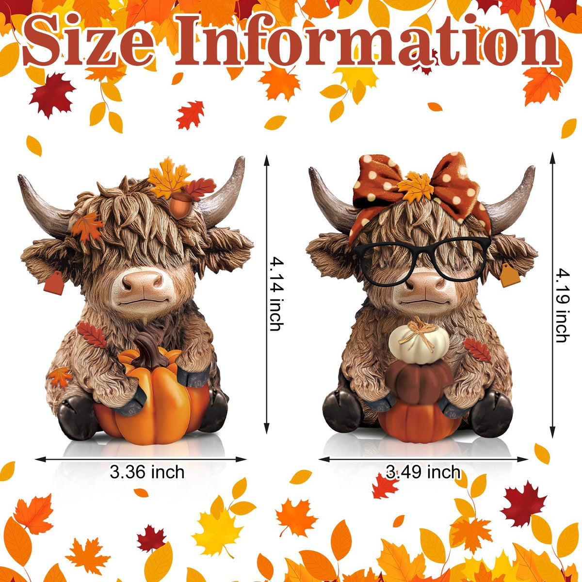 2 Pcs Fall Highland Cow Figurines Resin, Autumn Tabletop Decor