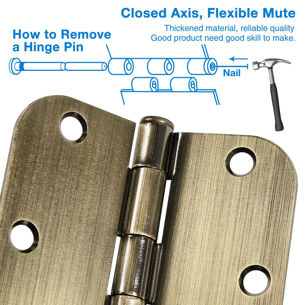 Rounded Door Hinges 3.5" X 3 1/2 Inch Antique Brass 5/8" 18 Pack
