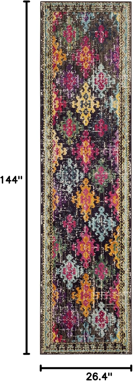 Monaco Collection Runner Rug, Multi, Boho Diamond Trellis Design, Non-Shedding & Easy Care, Ideal for