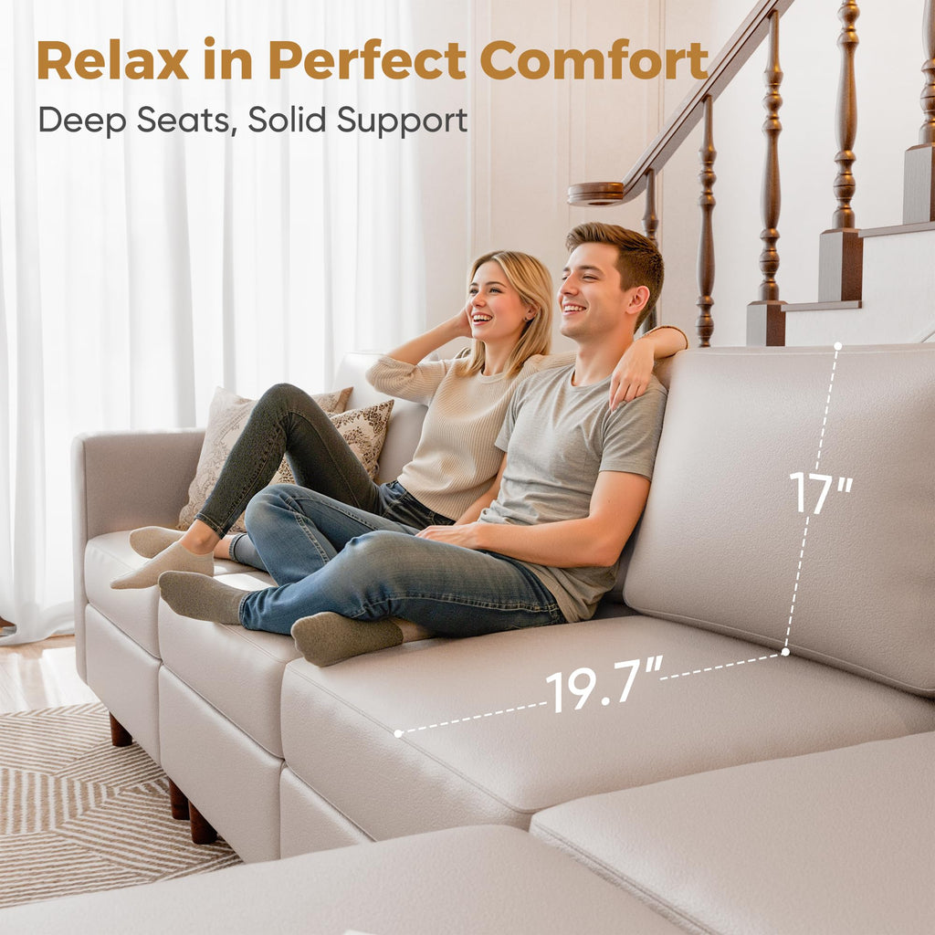 118.5" Faux Leather Modular Sectional Sofa, L Shaped Couch Set, 7-Seater Comfy Cloud Couches with Storage Seat Gray