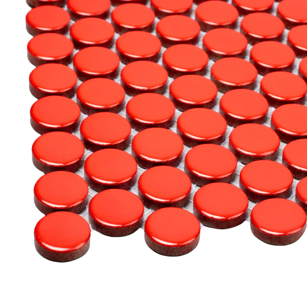 Penny Round Porcelain Tile Red 12x12 Glossy 9.87 sq ft/case 10-Pack