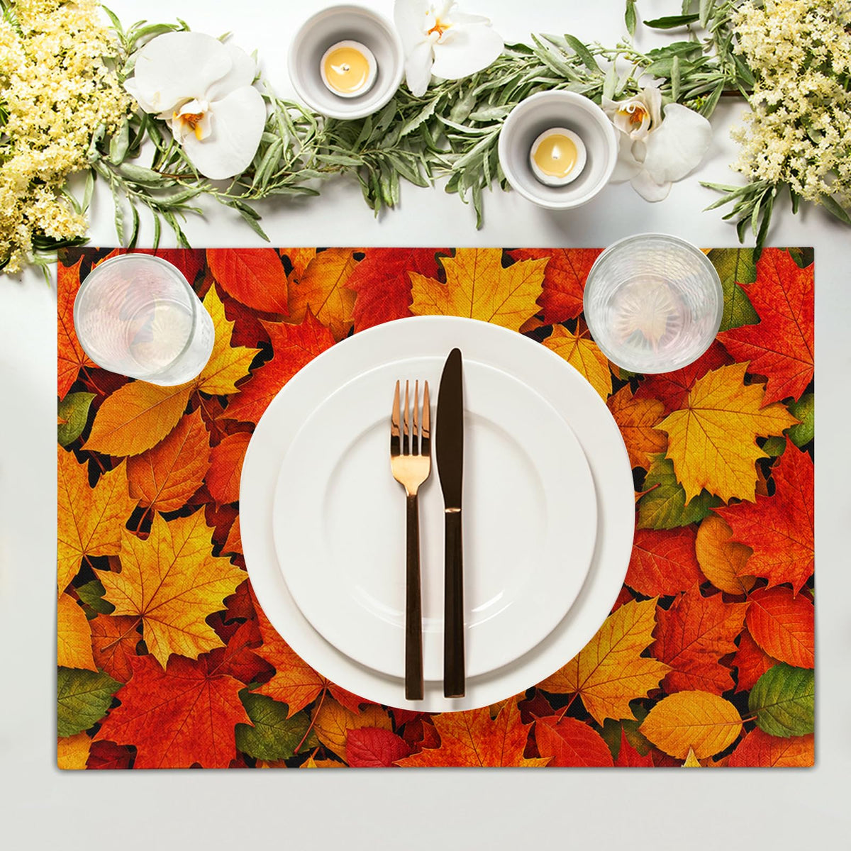 Fall Placemats 12×18 Inches Set of 4 Autumn Leaves Festival Indoor Kitchen Dining Table Place Mats Party Decoration