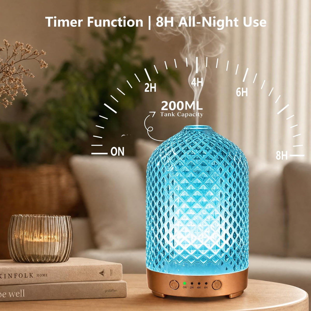 200ml Essential Oil Diffuser 4-in-1 Glsss Diffuser