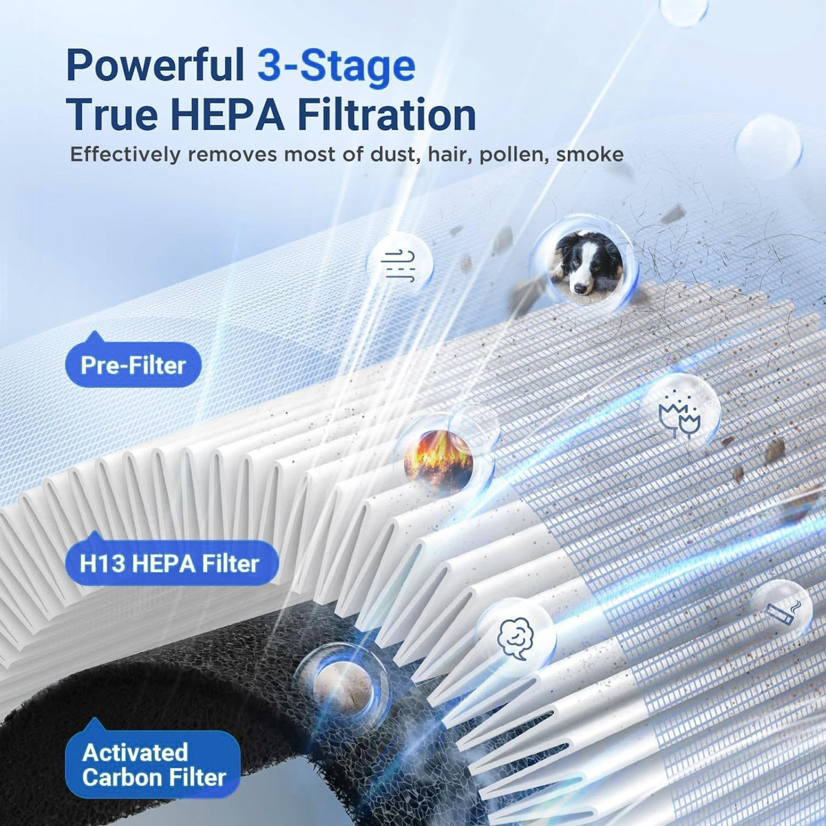 Air Purifiers for Home Large Room up to 1095ft², H13 HEPA Filter Air Cleaner for Pets Bedroom Remove Smoke Dust