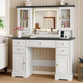 Vanity Desk with Lights, Large LED Mirror with 3 Color Modes, Makeup Vanity with Power Outlet & USB Ports, 6 Drawers