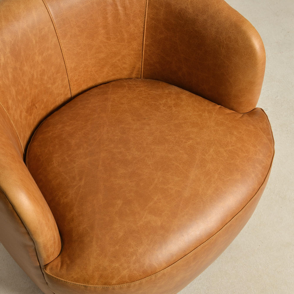 Set of 2 Top Grain Genuine Leather Upholstered Swivel Barrel Chair