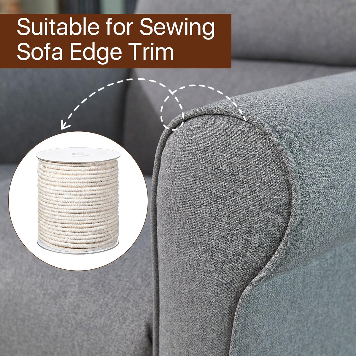 M (5/32") Piping Cord for Sewing, 109 Yards Soft Cotton Welt Cord, Beige Braided Cording for Sewing Pillows - 4m