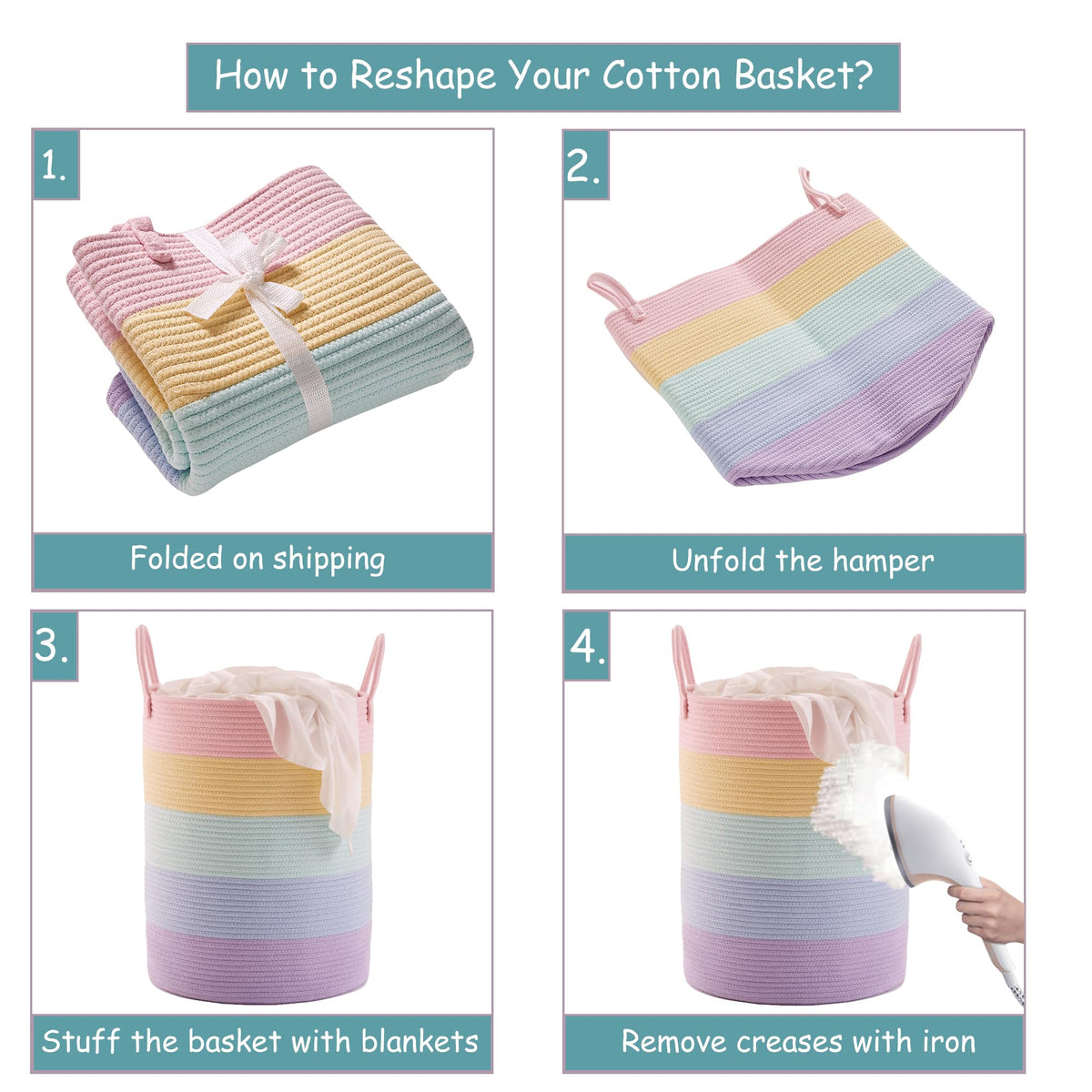Rainbow Laundry Basket Baby Girls Kids Hamper 15Dx20H inches