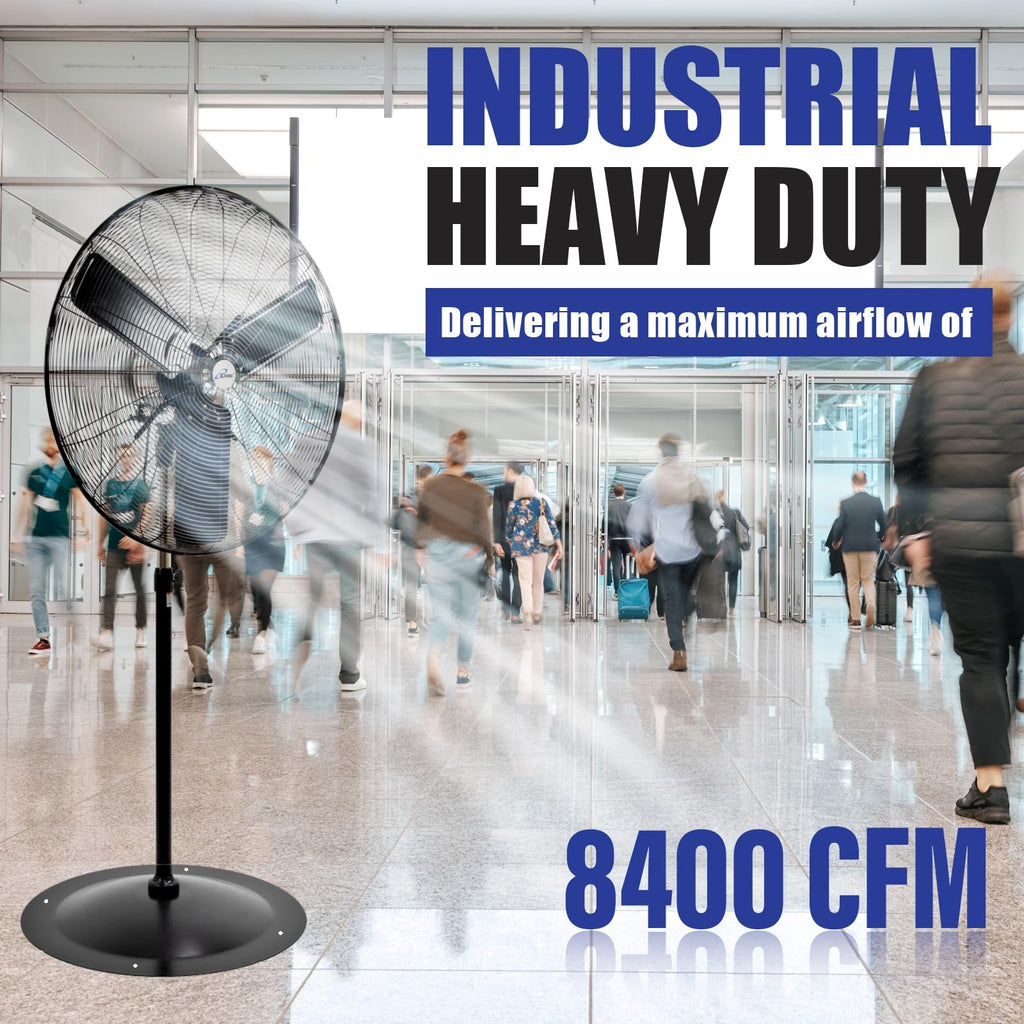 30" Commercial Pedestal Oscillating Fan - Shop, Garage, Warehouse - 120V, 1.8A, 8400 CFM