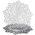 10 Pack Silver Metallic Vinyl Placemats - 14.4" x 14.4" Round Table Mats and Chargers with Leaf Design for Elegant