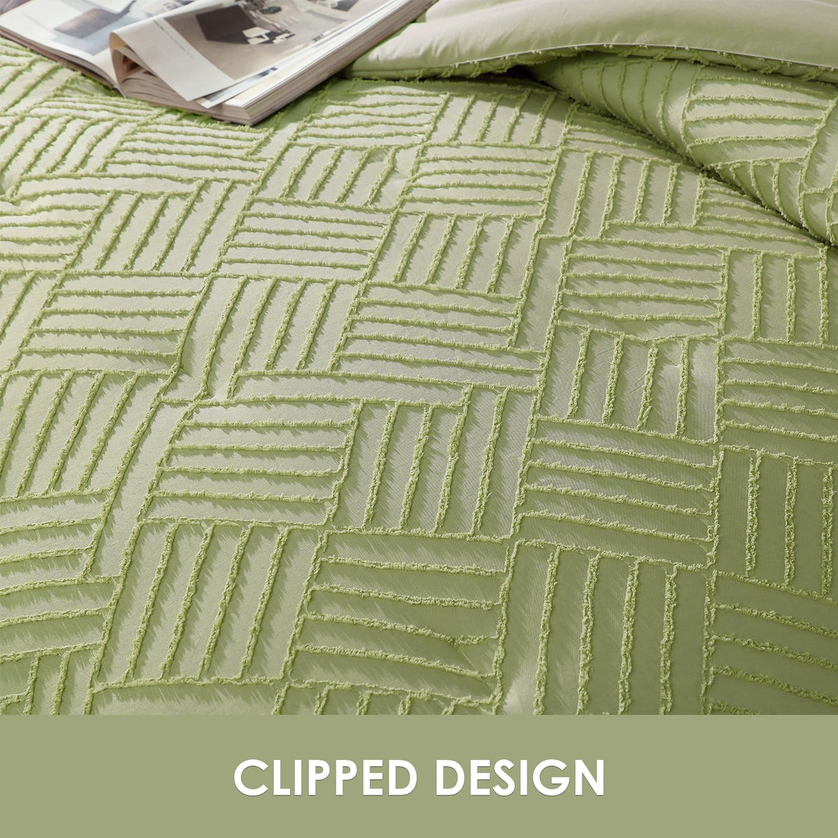 Home Comforter Set Leaf Green, 2 Pieces Clipped Jacquard Comforter Set