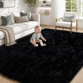 Washable Black Fluffy Shag Area Rug for Living Room or Bedroom