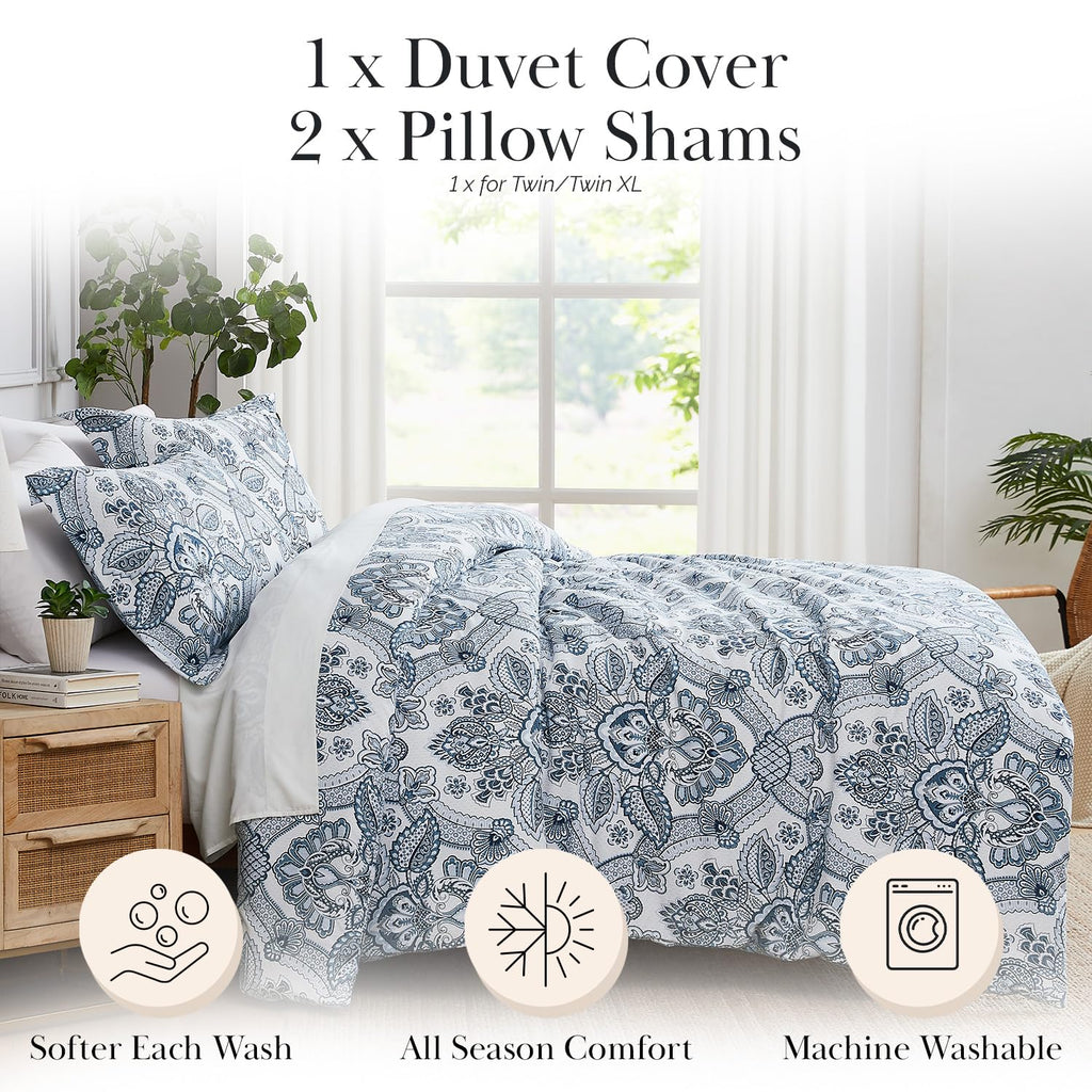 Boho Paisley Duvet Cover Set Twin/Twin XL 2 Piece 69x98 Enchantment Blue