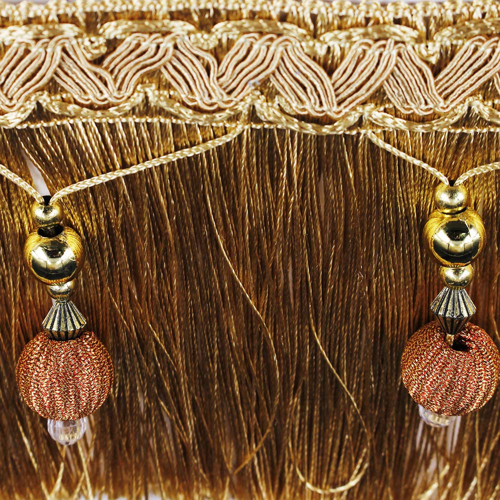 3.9 Inch Braided Beads Hanging Ball Tassel Fringing Trimmings Fringe Trim Ribbon for Curtain Table Home - 4 Yard